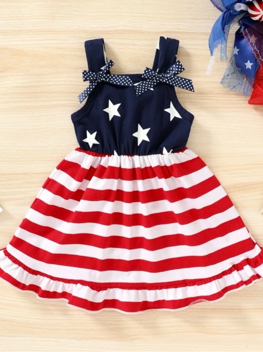 Girls Navy Blue & Red Stars-Stripes Dress